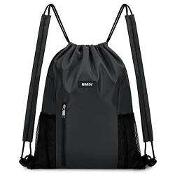 WANDF Kordelzug-Rucksack mit Schulterpolster, Sport-Gym-Rucksack mit Netztasche, Kordelzug-Rucksack für Damen und Herren (Schwarz) von WANDF