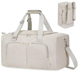 WANDF Leichte Faltbare Reisetasche 38L Wasserabweisende Sporttasche mit Rucksack Weekender Travel Gym Tasche Duffle Bag Fitnesstasche für Herren Damen (Beige, zum Patent angemeldet) von WANDF