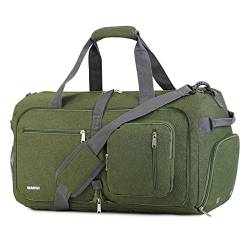 WANDF Reisetasche 40L mit Schuhfach Faltbare Weekender-Reisetasche Handgepäck für Männer Frauen (Dunkelgrün) von WANDF