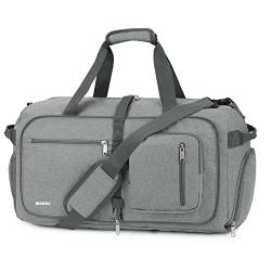 WANDF Reisetasche 40L mit Schuhfach Faltbare Weekender-Reisetasche Handgepäck für Männer Frauen (Hellgrau) von WANDF