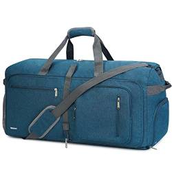 WANDF Reisetasche 65L mit Schuhfach Faltbare Weekender-Reisetasche Handgepäck für Männer Frauen (Blau) von WANDF