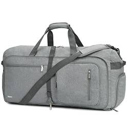 WANDF Reisetasche 85L mit Schuhfach Faltbare Weekender-Reisetasche Handgepäck für Männer Frauen (Hellgrau) von WANDF