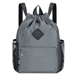 WANDF Rucksack mit Kordelzug, Sporttasche mit Schuhfach, wasserabweisender String-Rucksack Cinch für Damen Herren (Mittel,Grau) von WANDF