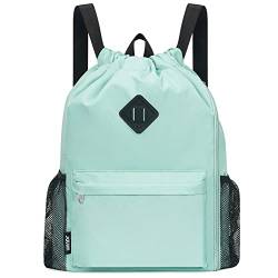 WANDF Turnbeutel mit Kordelzug, Sporttasche mit Schuhfach, wasserabweisender String-Rucksack Cinch für Damen Herren (Groß,Mintgrün) von WANDF