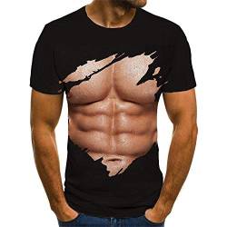 Herren T-Shirt 3D Druck Muskel T-Shirt Männer Bauchmuskeln Lustige T-Shirts Schwarze T-Shirts 3D Herren-L von WANFJ