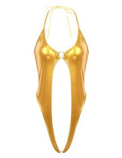 Lingerie for Women Set Exotischer Body Stocking Für Frauen Shiny Metallic Dessous Sexy High Waist Tanga Body Trikot-Gold_One_Size von WANFJ