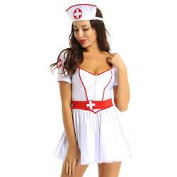 WANFJ Sexy Kostüme Frauen Sexy Damen Krankenschwester Uniform Ausschnitt Kurzarm Tutu Kleid Mit Gürtel Krankenschwester Cosplay Kostüm,Weiß,XL von WANFJ