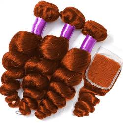 Human Hair Bundles Bundles mit Verschluss Körper Welle Brasilianische Menschliche Haarwebart Bundles mit Verschluss Spitze Frontal #350 Ingwer Farbe Remy Haar Haarverlängerungen(Size:4" x 4",Color:12 von WANGHAI-666