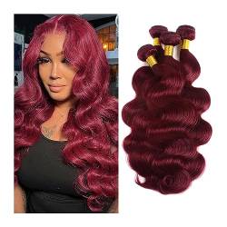 Human Hair Bundles Burgunderrote Körperwellen-Bündel, brasilianische rote Farbe, Echthaar-Bündel, 1/3/4 Stück, Bündel, Haarverlängerungen, Remy-Weberei (# 99j) Haarverlängerungen (Color : 99J, Size von WANGHAI-666