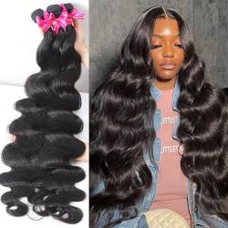 Human Hair Bundles Körperwellen-Bündel, 100% Echthaar, brasilianische Bündel, lange Rohhaarverlängerung, gewellt und nasses Tissage Haarverlängerungen (Color : Natural Color, Size : REMY HAIR_22 22 von WANGHAI-666