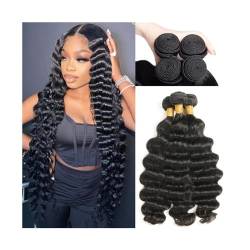 Human Hair Bundles Lose tiefe Wellen-Bündel, 20,3–101,6 cm, Echthaar-Bündel, lose tiefe Wellen, 1/3/4-Bündel, natürliche Farbe, rohe Haarwebart, brasilianisches reines Haar Haarverlängerungen (Size : von WANGHAI-666