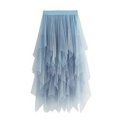 Damen Tüllrock Elastische Taille Unterrock Ballettrock Faltenrock Maxirock Sheer Tutu Tüll Rock (Blau Knielänge, Knielänge Rock Einheitsgröße) von WANGSAURA