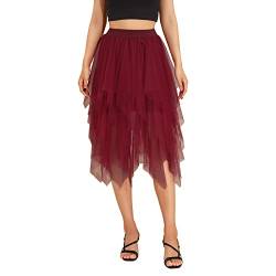 Damen Tüllrock Elastische Taille Unterrock Ballettrock Faltenrock Maxirock Sheer Tutu Tüll Rock (Rot Knielänge, Einheitsgröße) von WANGSAURA