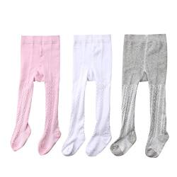 WANGSAURA Baby-Mädchen Strumpfhose 3 Paar Set Cable Warme Leggings Kinderstrumpfhose (3 Paar Set, 0-6 Monate) von WANGSAURA