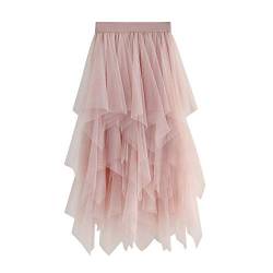 WangsCanis Damen Tüllrock Elastische Taille Unterrock Ballettrock Faltenrock Maxirock Sheer Tutu Tüll Rock (Rosa Knielänge, Einheitsgröße) von WANGSAURA