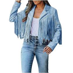 Jacke Damen Kurz Fransenjacke Quaste Jacken Lederjacke mit Fransen Faux Wildleder Cardigan Mantel Crop Sportjacke Herbst Winter Übergangsjacke Retro Motorradjacke Bomberjacke Gutschein Angebote von WANGTIANXUE