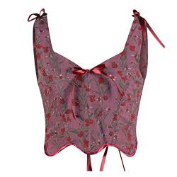 Korsett Damen Bauchweg Corset mit Schnürung Sexy Öse Spitze Blumendruck Unterbrust Vollbrust Oberteil Gräten Rückseite Gürtel Taillenformer Elegant Vintage Palast Stil Corsage Überbrus Shaperwear von WANGTIANXUE