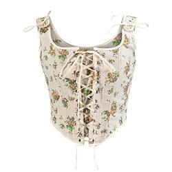 Korsett Damen Bauchweg Corset mit Schnürung Sexy Öse Spitze Blumendruck Unterbrust Vollbrust Oberteil Gräten Rückseite Gürtel Taillenformer Elegant Vintage Palast Stil Corsage Überbrus Shaperwear von WANGTIANXUE