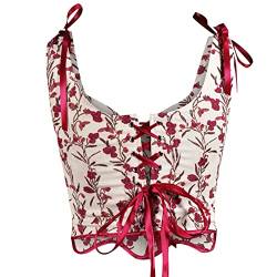 Korsett Damen Bauchweg Corset mit Schnürung Sexy Öse Spitze Blumendruck Unterbrust Vollbrust Oberteil Gräten Rückseite Gürtel Taillenformer Elegant Vintage Palast Stil Corsage Überbrus Shaperwear von WANGTIANXUE