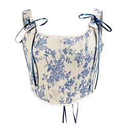 Korsett Damen Bauchweg Corset mit Schnürung Sexy Öse Spitze Blumendruck Unterbrust Vollbrust Oberteil Gräten Rückseite Gürtel Taillenformer Elegant Vintage Palast Stil Corsage Überbrus Shaperwear von WANGTIANXUE