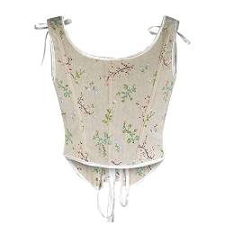 Korsett Damen mit Schnürung Einstellbar Corset Sexy Öse Lace-up Blumendruck Unterbrust Vollbrust Bluse Gräten Rückseite Gürtel Taillenformer Vintage Palast Stil Corsage Überbrus Shaperwear Tank Top von WANGTIANXUE