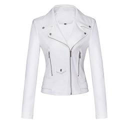 Lederjacke Damen Kurz Kunstleder Bikerjacke Slim Fit Motoradjacke Kurzjacke Herbst Winter Übergangsjacke Elegant Retro Kurze Outdoor Windjacke Reißverschluss Kunst Leder Jacke Kunstledermantel von WANGTIANXUE