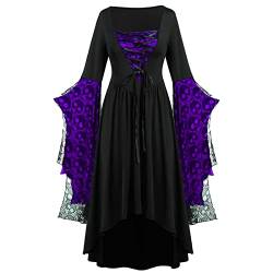 Sexy Gothic Kleid Damen Halloween Kostüme Totenkopf Spitzenkleid Elegante Abendkleid Trompetenärmeln Viktorianisches Kleid Ballkleider Vintage Steampunk Kleid Schwarzes Mittelalter Renaissancekleid von WANGTIANXUE