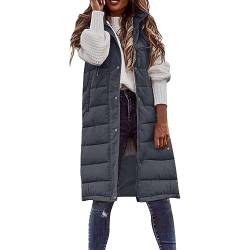 Steppweste Damen Lang Weste Winter Daunenweste Übergangsweste Winterjacke Longweste Winterweste Leichte Warm Gesteppt Casual Reißverschluss Pufferjacke mit Kapuze Daunenmantel Große Größen von WANGTIANXUE