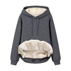 Sweatshirt Damen Gefüttert Warm Fleece Pullover Kapuzenpullover Sweatjacke Mit Kapuze Langarm Oversized Einfarbig Hooded Pulli Oberteile Teddy Langarmshirt Herbst Winter Kapuzenjacke Streetwear von WANGTIANXUE