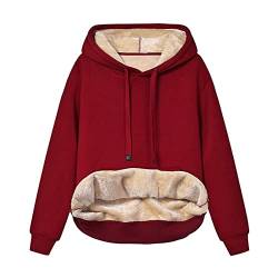 Sweatshirt Damen Gefüttert Warm Fleece Pullover Kapuzenpullover Sweatjacke Mit Kapuze Longsleeve Oversized Einfarbig Hoody Pulli Oberteile Teddy Langarmshirt Herbst Winter Kapuzenjacke Streetwear von WANGTIANXUE