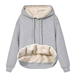 Sweatshirt Damen Gefüttert Warm Fleece Pullover Kapuzenpullover Sweatjacke Mit Kapuze Longsleeve Oversized Einfarbig Hoody Pulli Oberteile Teddy Langarmshirt Herbst Winter Kapuzenjacke Streetwear von WANGTIANXUE