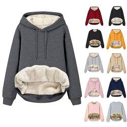 Sweatshirt Damen Gefüttert Warm Fleece Pullover Kapuzenpullover Sweatjacke Mit Kapuze Longsleeve Oversized Einfarbig Hoody Pulli Oberteile Teddy Langarmshirt Herbst Winter Kapuzenjacke Streetwear von WANGTIANXUE