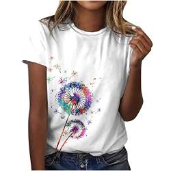 Tshirt Damen Sommer T-Shirt Kurzarm Rundhals Tops Mode Blumendruck Tunika Bluse Locker Basic Shirt Lässige All-Match Sommershirt Fitness Sportshirt Teenager Mädchen Oberteil Gutschein Angebote von WANGTIANXUE