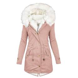 WANGTIANXUE Damen Steppjacke Warmer Lang Winterjacke Gefüttert Fleece Daunenjacke Baumwolle Elegant Pufferjacke Langarm Casual Fleecejacke mit Kapuze Wintermantel Winter Outdoor Trachtenjacke von WANGTIANXUE