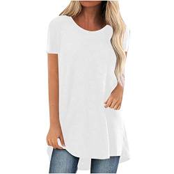 WANGTIANXUE Longshirt Damen Einfarbige Basic Shirt Sommer Kurzarm Rundhalsausschnitt Lange Tshirt Oberteile Tunika Sport Longtops Lose Long Sweatshirt Sommershirts Longshirt Damen Lässig für Leggings von WANGTIANXUE