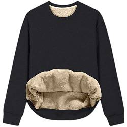 WANGTIANXUE Sweatshirt Damen Gefüttert Warm Fleece Pullover Winter Sweat Shirt Ohne Kapuze Langarm Oversized Einfarbig Hooded Pulli Oberteile Teddy Langarmshirt Herbst Winter Streetwear Top von WANGTIANXUE