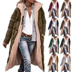 Wintermäntel Damen - Damen Winter Warm Mantel Reversibel Sherpa Fleece Lang Pufferjacken mit Kapuze Frauen Elegant Daunenjacke Fleecejacke Outdoorjacke Lange Steppjacke Steppmantel mit Reißverschluss von WANGTIANXUE