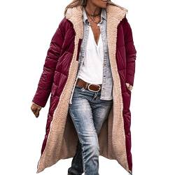 Wintermäntel Damen - Damen Winter Warm Mantel Reversibel Sherpa Fleece Lang Pufferjacken mit Kapuze Frauen Elegant Daunenjacke Fleecejacke Outdoorjacke Lange Steppjacke Steppmantel mit Reißverschluss von WANGTIANXUE