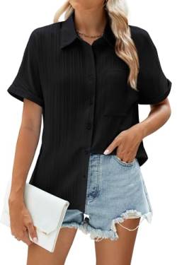 WANGZHI Bluse Damen Kurze Ärmel Collared Button Down Hemden von WANGZHI