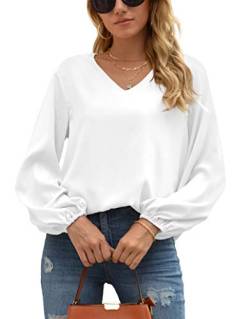 WANGZHI Bluse Damen Langarm Elegant V-Ausschnitt Oberteile Langarmshirt Blusen Shirt Tops von WANGZHI