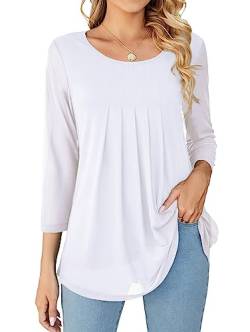 WANGZHI Damen Bluse 3/4 Ärmel Oberteil Rundhalsausschnitt Hemden doppellagig Mesh Bluse Tuniken von WANGZHI