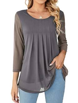 WANGZHI Damen Bluse 3/4 Arm Tunika Elegant Doppellagig Rundhals Mesh Oberteil von WANGZHI