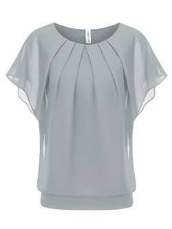WANGZHI Damen Bluse Batwing Bluse Shirts Kurzarm Tunika Top Mesh Oberteile Rundkragen T-Shirt Bluse von WANGZHI