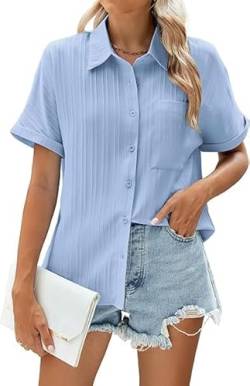 WANGZHI Damen Bluse Kurze Ärmel Collared Button Down Hemden Tops für Damen von WANGZHI