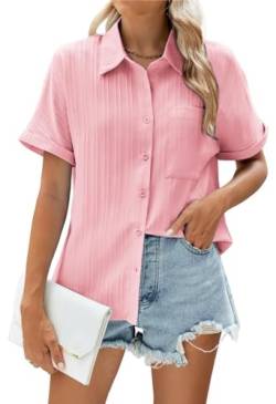 WANGZHI Damen Bluse Kurze Ärmel Collared Button Down Hemden Tops für Damen von WANGZHI