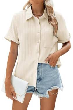 WANGZHI Sommer Bluse Damen Kurzarm Tunika V-Ausschnitt Blusen Stylisch Shirt Damen Freizeit Shirts von WANGZHI