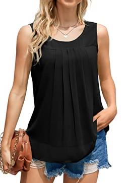 WANGZHI Tank Top Damen Sommer Elegante ärmellose Casual Blusen Tuniken Flowy Rundhals Chiffon Oberteile Schwarz-XL von WANGZHI