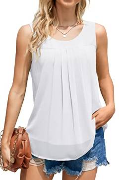 WANGZHI Tank Top Damen Sommer Elegante ärmellose Casual Blusen Tuniken Flowy Rundhals Chiffon Oberteile Weiß-XXL von WANGZHI