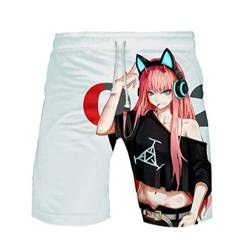 WANHONGYUE Anime Darling In The Franxx Herren Badehose Strand Shorts 3D Druck Sommer Beach Shorts Boardshorts Swim Trunks 1100/10 L von WANHONGYUE