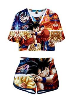 WANHONGYUE Anime Dragon Ball Z Goku 3D Druck T-Shirt und Kurze Hosen Damen Mädchen Crop Top und Shorts Zweiteiler Anzug Set 1025/1 S von WANHONGYUE